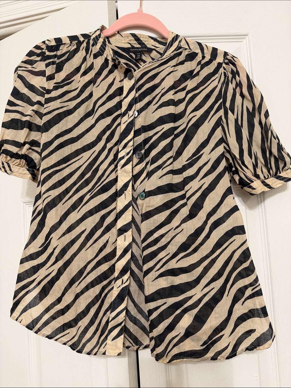 Banana Republic Zebra-Print Short Sleeve Blouse - Black & Cream